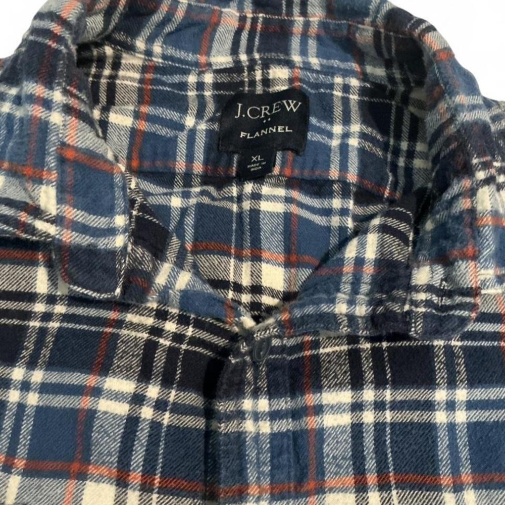 J.Crew Flannel Button Down Shirt Mens XL Blue Plaid Excellent‎ Cotton Pocket